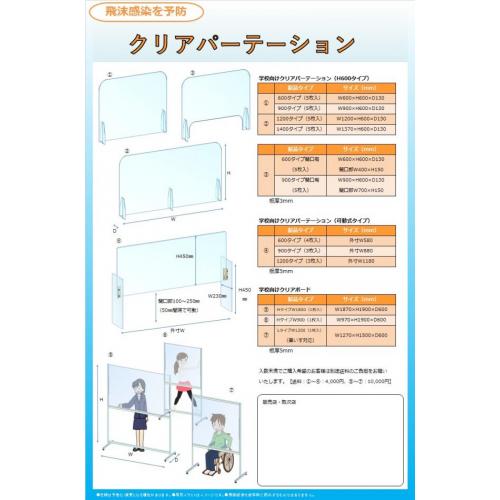 学校、スタジオ等向け飛沫防止アクリルパーテーション（日本製）