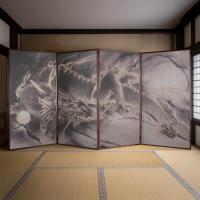日本画屏風 高さ185cm 四面 / 檜図屏風