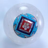 天然石　ヒマラヤ水晶丸玉　さくらと曼荼羅のコラボ