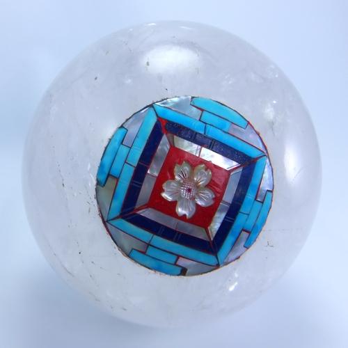 天然石　ヒマラヤ水晶丸玉　さくらと曼荼羅のコラボ