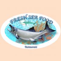 マグロと鮭の彫刻造形看板 