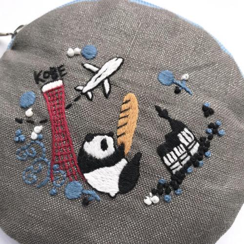 手刺繍 ICカードポーチ「神戸ビュー」
