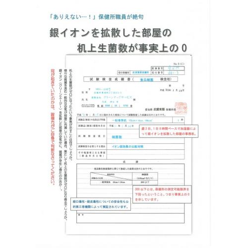 クリーンエージー(高濃度銀イオン水)による空間除菌・ウイルス・花粉対策