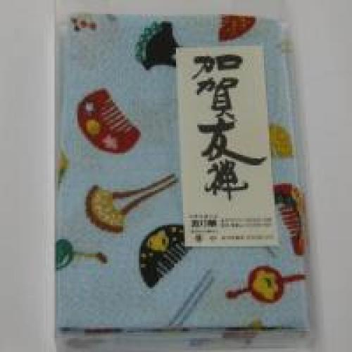 おかだともこ小風呂敷 つげ櫛柄 水色