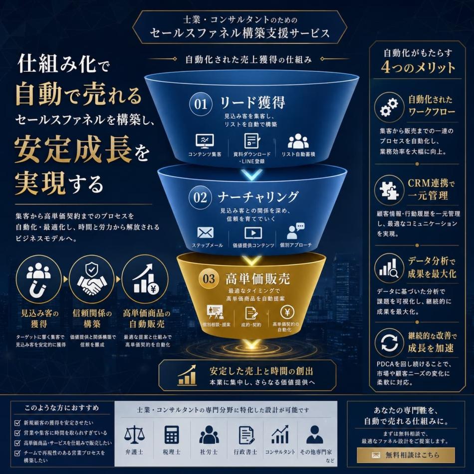 高単価商品が自動で売れる！士業・コンサル向けセールスファネル構築