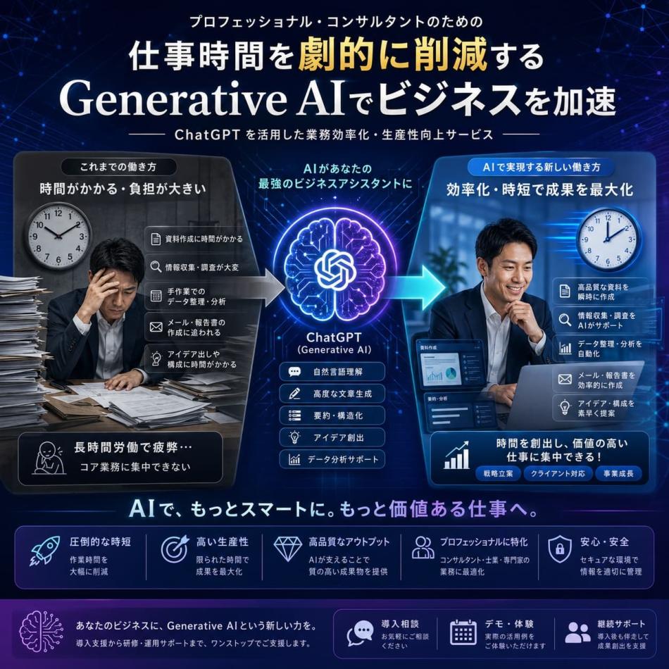 業務時間を劇的短縮！専門家のための生成AI（ChatGPT等）活用支援