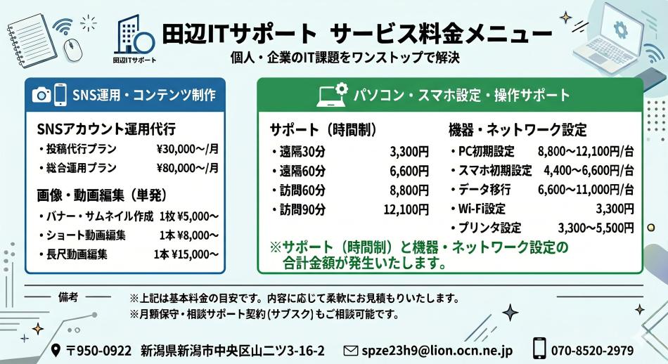 個人・企業のIT課題をワンストップで解決！新潟市の田辺ITサポート