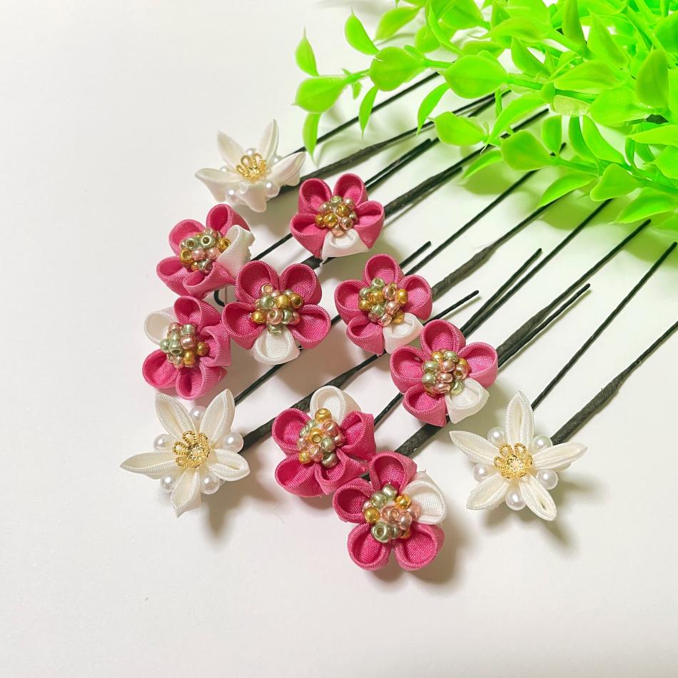 【正絹】つまみ細工かんざし Uピン仕上げ つまみ細工まりいな