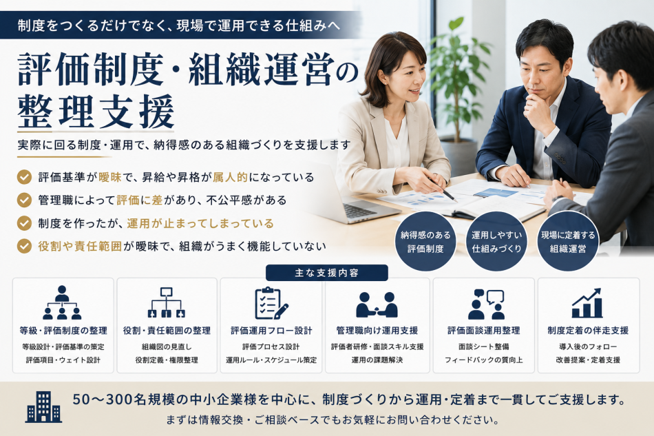 中小企業向け 評価制度と組織整理支援