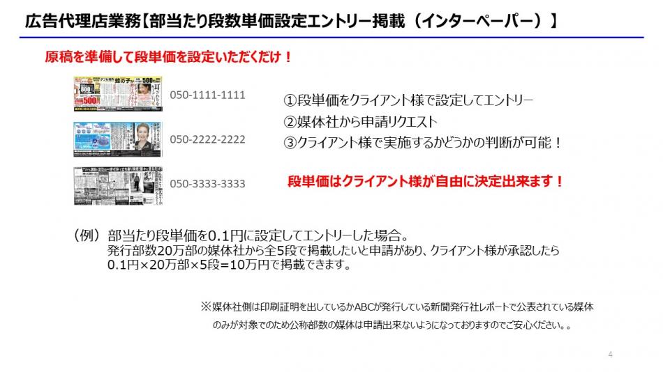 段単価設定エントリー新聞掲載