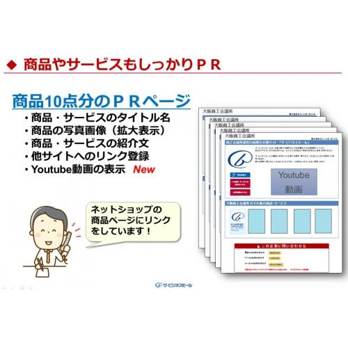 商品やサービスの紹介ページが10個まで無料でPR