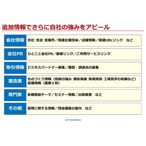 充実した追加情報で自社の強みをさらにアピール　